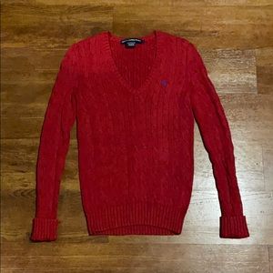 Ralph Lauren Red Cable V-Neck Sweater